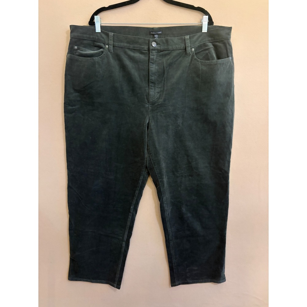 Eileen Fisher Forest Green Organic Cotton Corduroy Straight Leg Pants Plus 2X